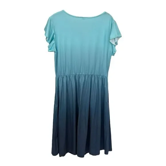 WNEEDU Casual Dress Mock Button Down Knee Length Size Large Pockets Aqua - Picture 4 of 5